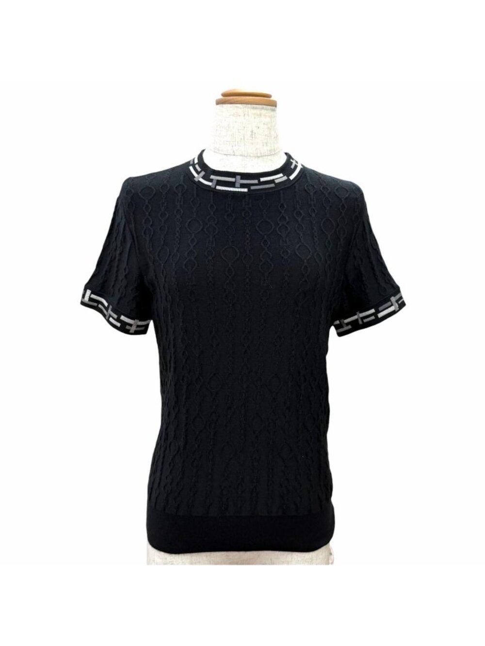 Hermes Do Re Boucles Cashmere Silk Short Sleeve Knit Black 36